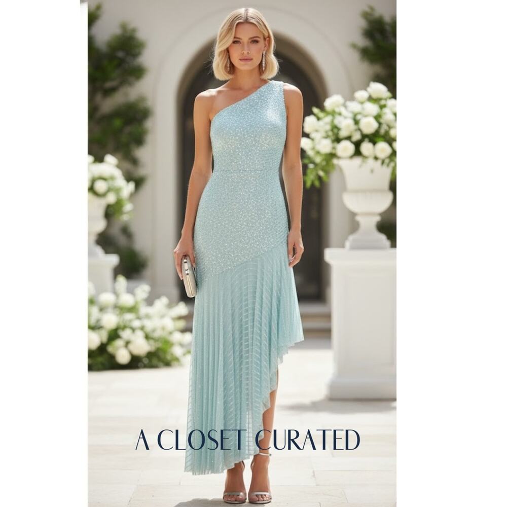 Mac Duggal One Shoulder High Low Midi Dress
